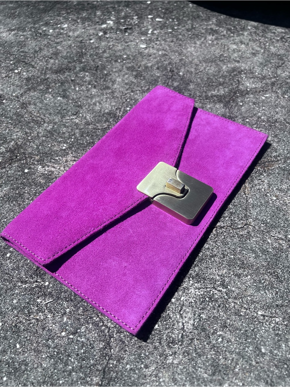 Suede Hot Pink Envelope Clutch with Brass Turn-Lock